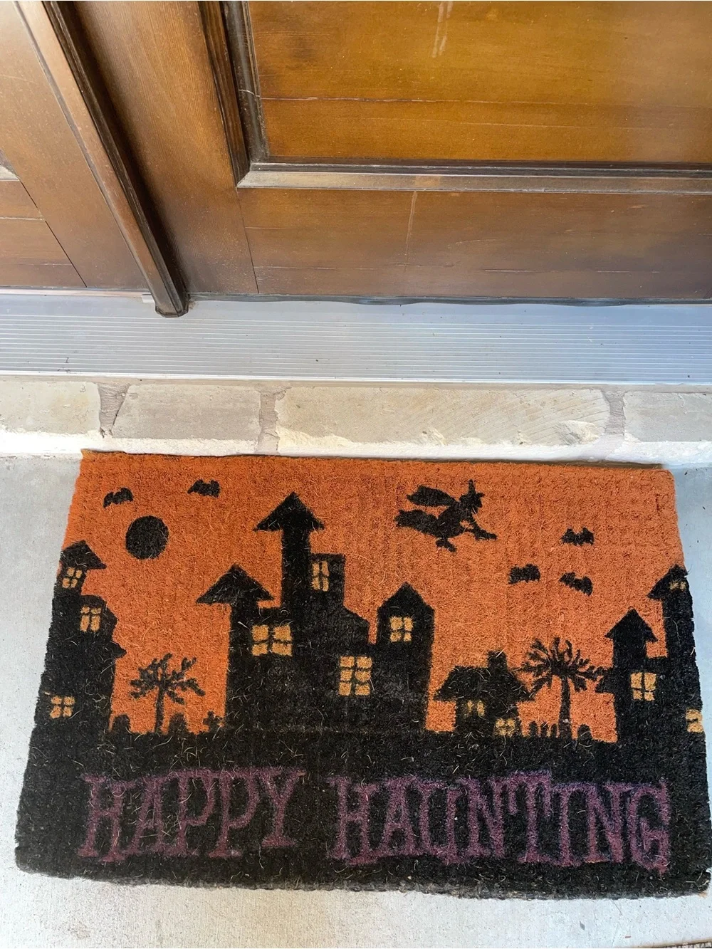 Halloween 'Happy Haunting' Orange & Black Doormat